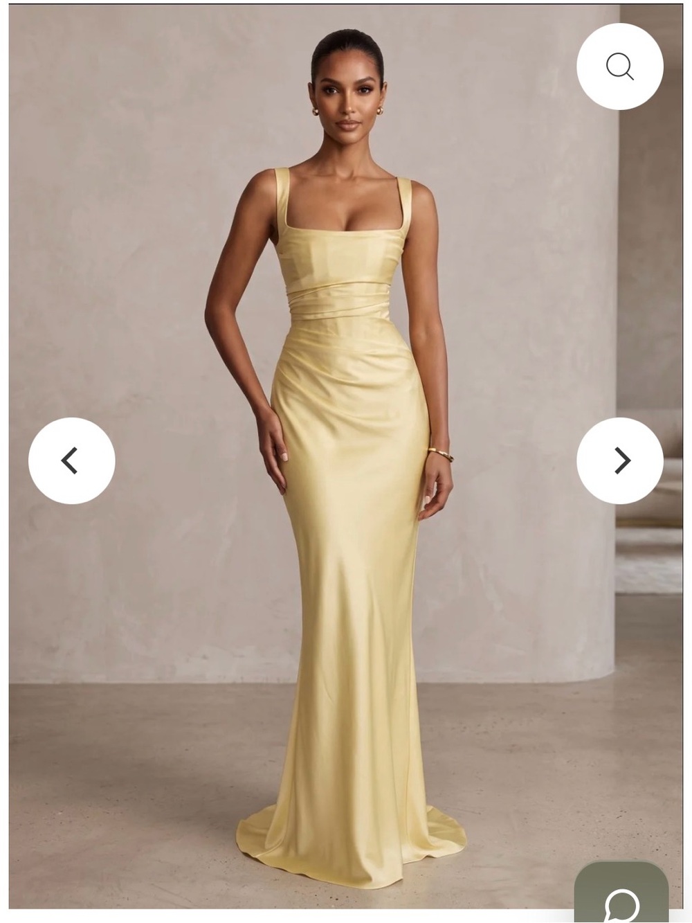 Satin Square-Neck Maxi Dress in Pale Yellow